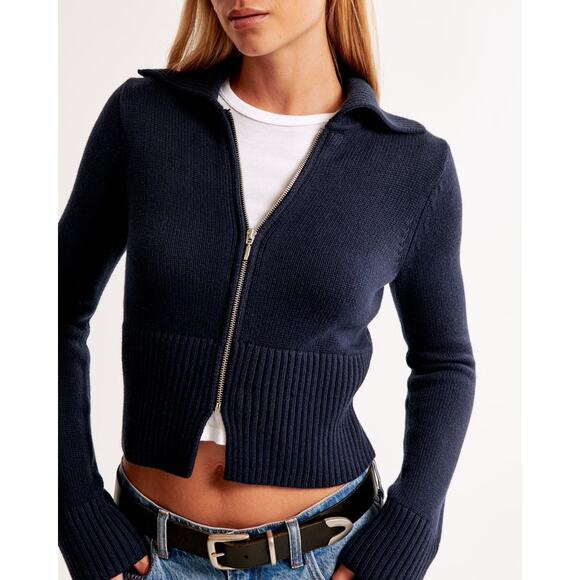 Abercrombie & Fitch Sweaters - $80 Abercrombie & Fitch Zip Up Collared Cardigan - Navy - Small